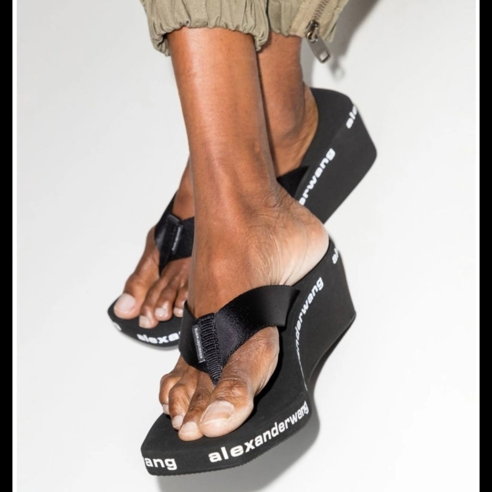 Alexander Wang logo-print wedge flip flops, SIZE 6